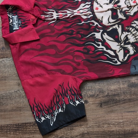 Vintage Y2K Steve & Barry’s Skull and Flames Club Shirt Size XL Flavortown - Picture 3 of 7